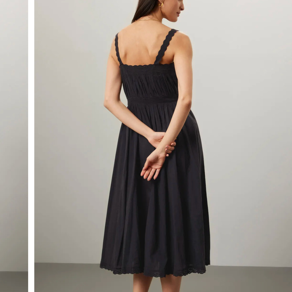 THE GREAT. Black Midi Sundress with Scalloped Straps - Picture 2 of 11